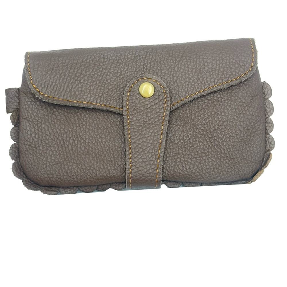 AMERI LEATHER women's wristlet chocolate Brown Leather Clutch Button Closure
